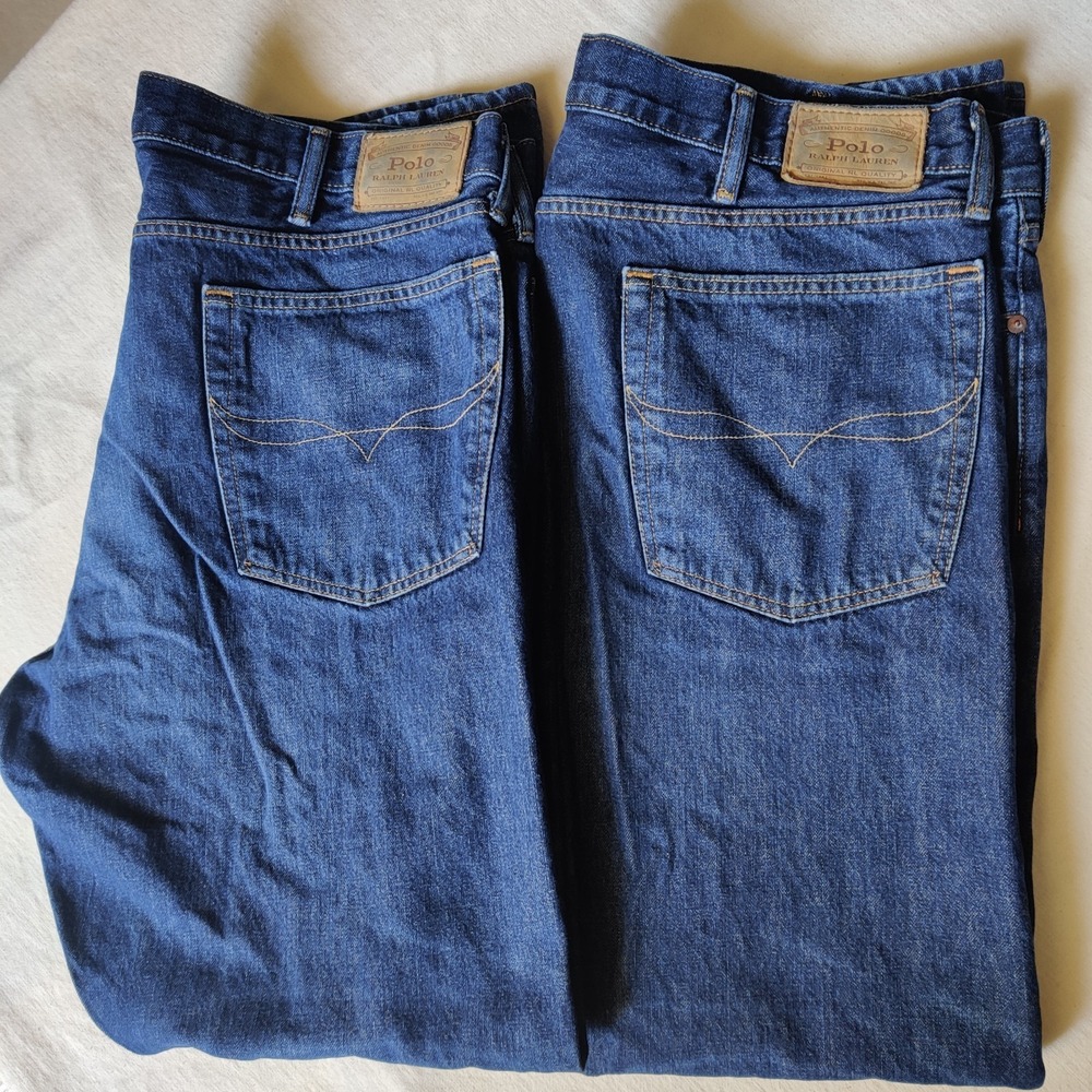 2 Polo Ralph Lauren Mens Jeans The Hampton Relaxed Straight Blue 42X32 Tag 40X34